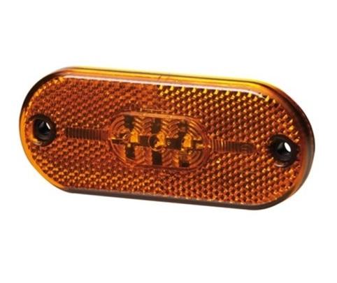 Lumină de poziție HELLA, model 2PS 357 009-001, dimensiuni 44 x 108 mm, LED, putere 0.5 W, voltaj 12 V, culoare portocalie, lungime cablu 150 mm.